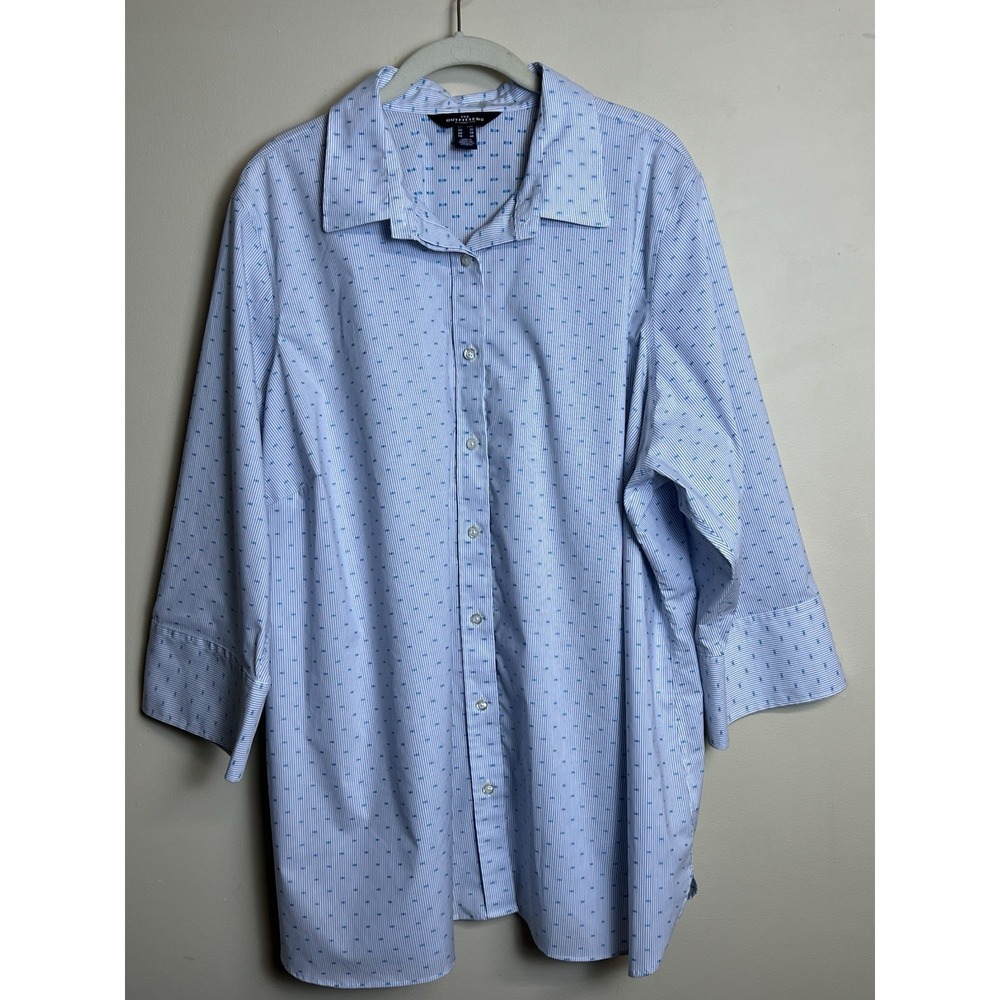 The Outfitters By Lands End Women 26W 3/4 Sleeve Button Down Shirt Coastal